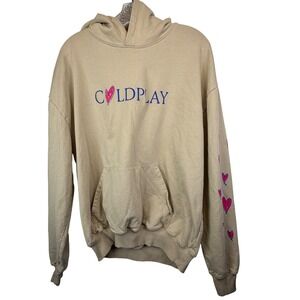 Coldplay Moon Music Hoodie 100% Cotton Tan Heart Sleeve Graphic Merch Size M